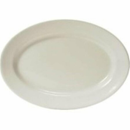 TUXTON CHINA Reno 9.38 in. x 6.5 in. Wide Rim Rolled Edge Oval Platter- White - 2 Dozen TRE-034